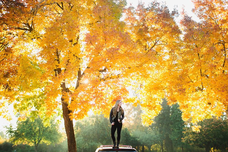 fall leaves senior photo